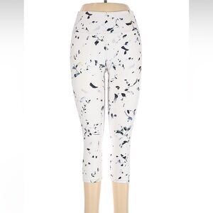 Floral High Rise Capri Leggings White Print Yoga Workout Pants M All Fenix